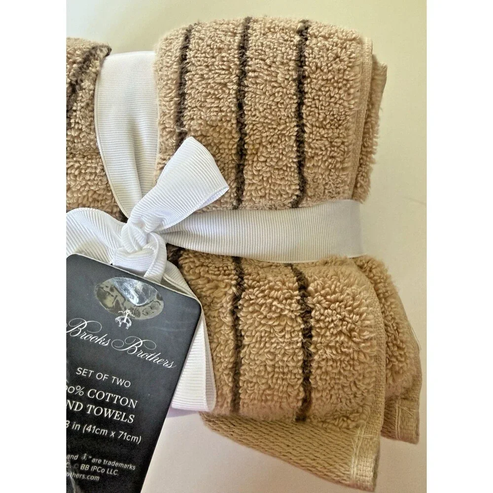Brooks Brothers Hand Towels Set of 2 Thick Plush Luxury Cafe Au Lait Brown